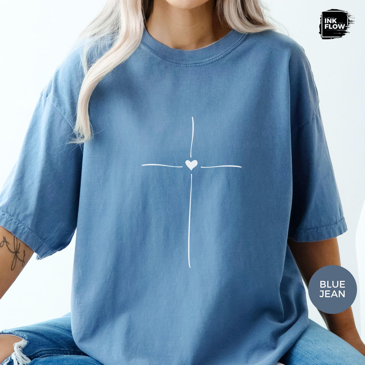 Minimal Cross Heart Comfort Colors T-Shirt – Christian T-Shirt, Faith Based Tee, Simple Jesus Cross Shirt image 9