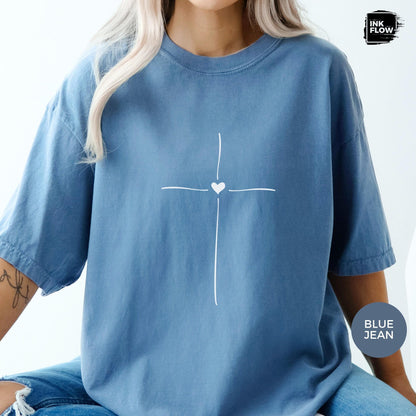 Minimal Cross Heart Comfort Colors T-Shirt – Christian T-Shirt, Faith Based Tee, Simple Jesus Cross Shirt image 9