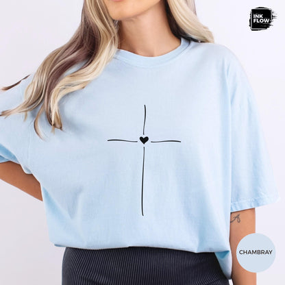 Minimal Cross Heart Comfort Colors T-Shirt – Christian T-Shirt, Faith Based Tee, Simple Jesus Cross Shirt image 10
