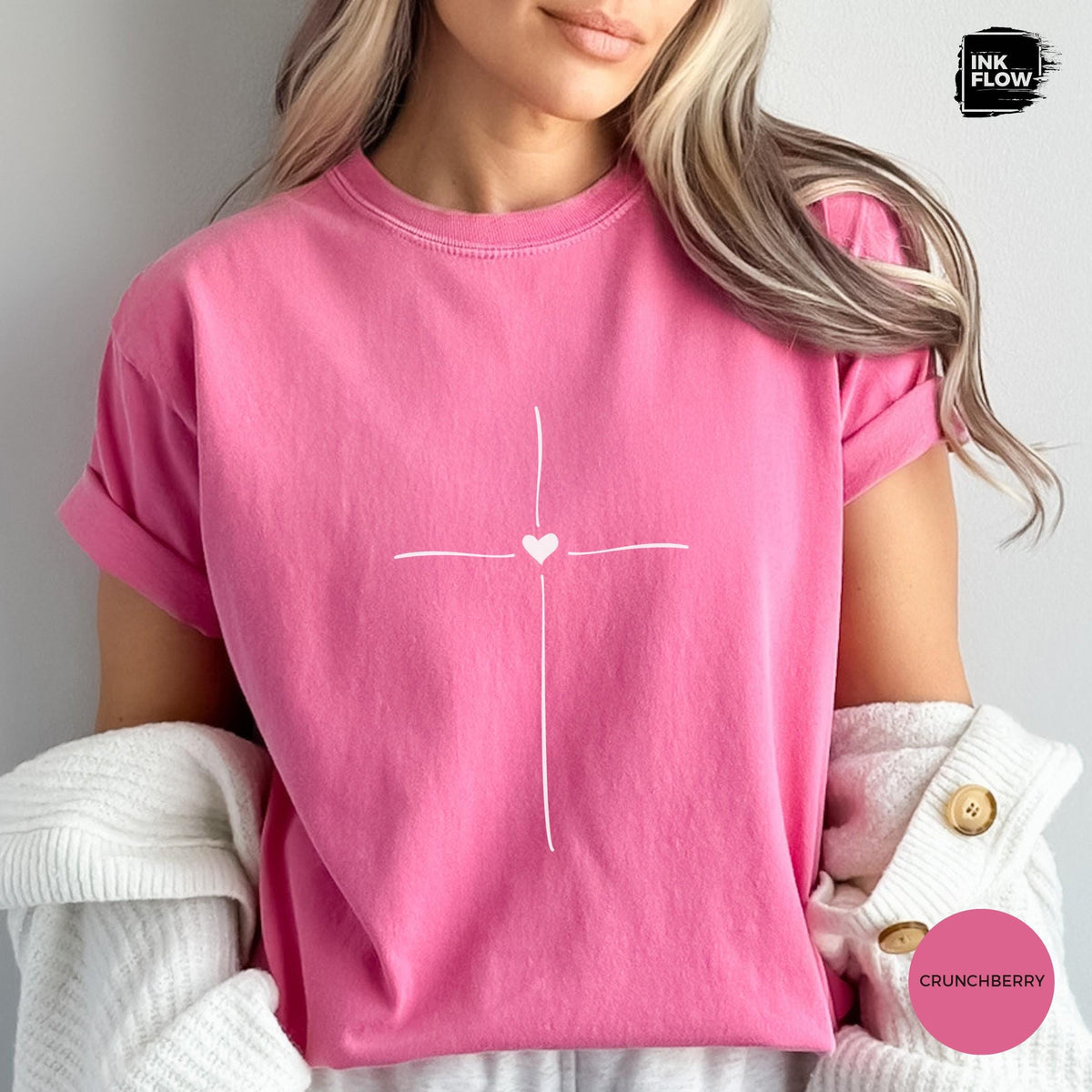 Minimal Cross Heart Comfort Colors T-Shirt – Christian T-Shirt, Faith Based Tee, Simple Jesus Cross Shirt image 11