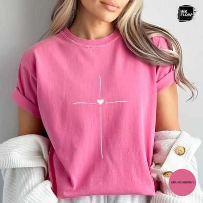 Minimal Cross Heart Comfort Colors T-Shirt – Christian T-Shirt, Faith Based Tee, Simple Jesus Cross Shirt image 11