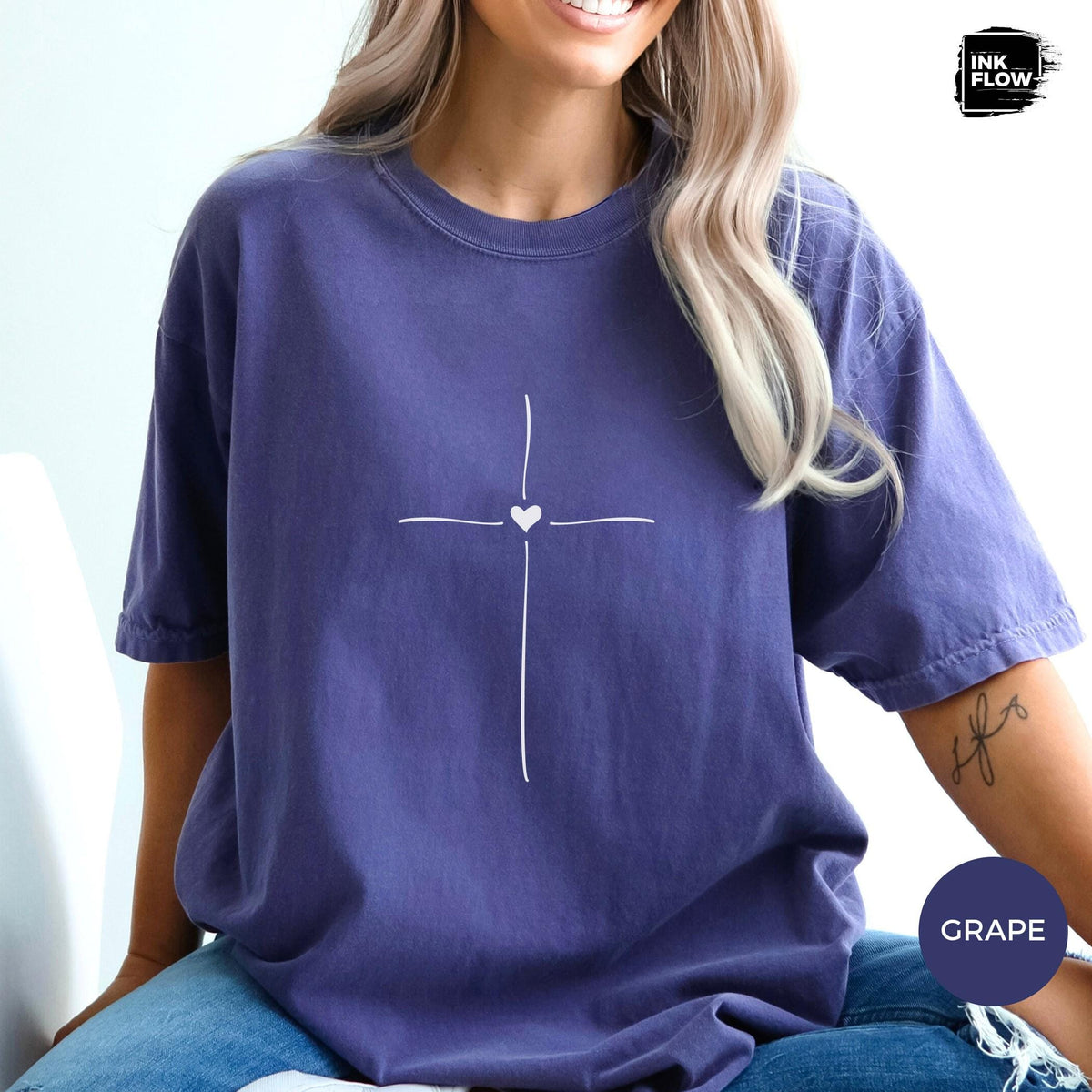 Minimal Cross Heart Comfort Colors T-Shirt – Christian T-Shirt, Faith Based Tee, Simple Jesus Cross Shirt image 12