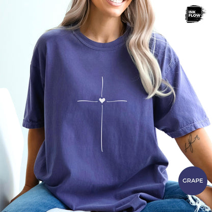 Minimal Cross Heart Comfort Colors T-Shirt – Christian T-Shirt, Faith Based Tee, Simple Jesus Cross Shirt image 12