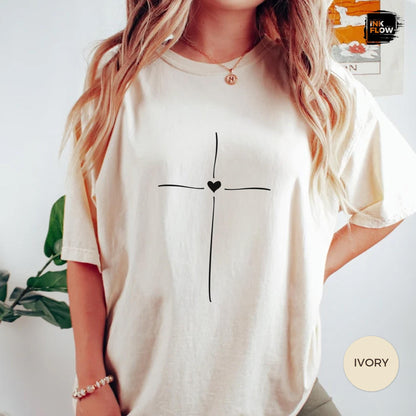 Minimal Cross Heart Comfort Colors T-Shirt – Christian T-Shirt, Faith Based Tee, Simple Jesus Cross Shirt image 13