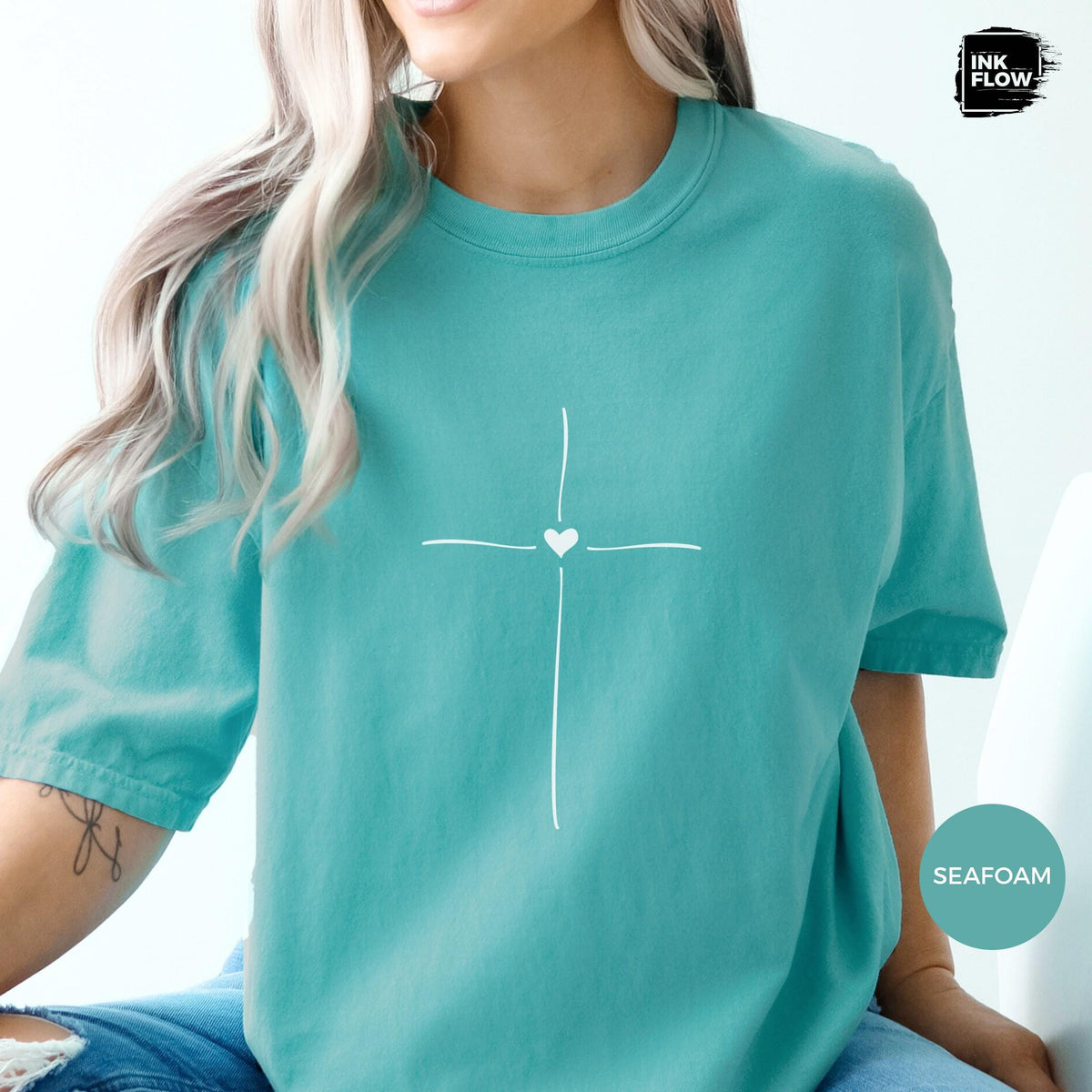 Minimal Cross Heart Comfort Colors T-Shirt – Christian T-Shirt, Faith Based Tee, Simple Jesus Cross Shirt image 14