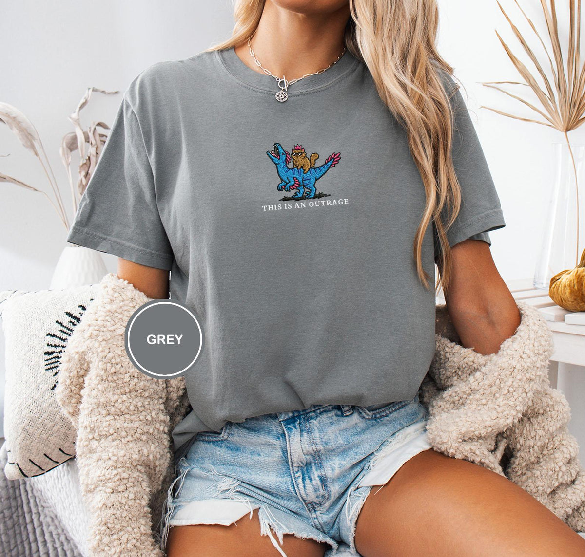 Embroidered Princess Donut and Mongo Shirt, Dungeon Crawler Carl Tee Fantasy Book Reader Geeky Cat Lover Tshirt Donu Mongo Bookish Merch Grey