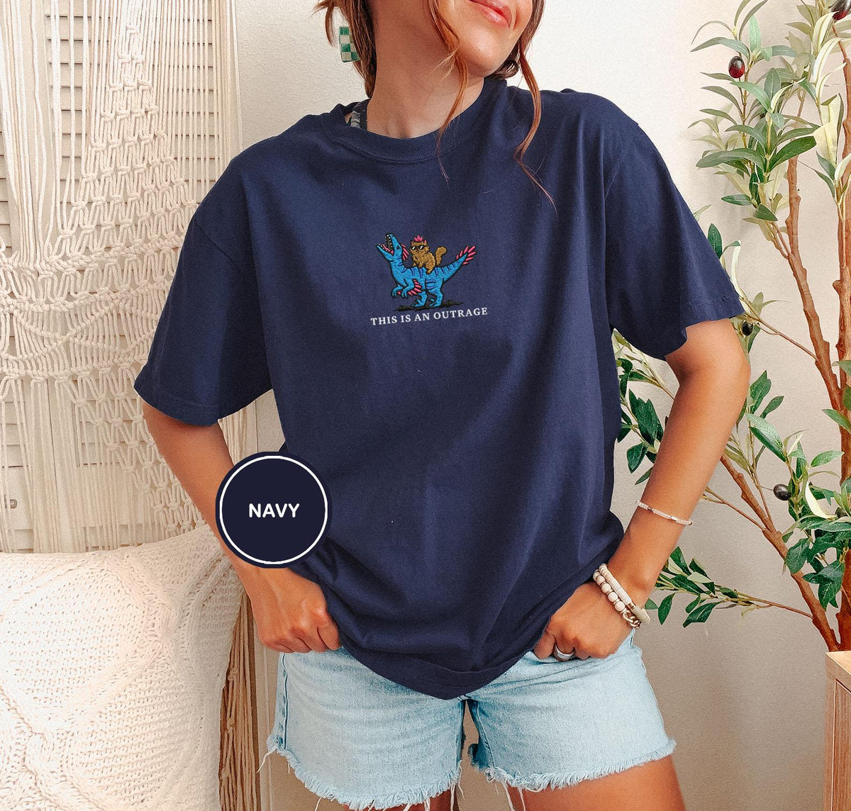 Embroidered Princess Donut and Mongo Shirt, Dungeon Crawler Carl Tee Fantasy Book Reader Geeky Cat Lover Tshirt Donu Mongo Bookish Merch Navy