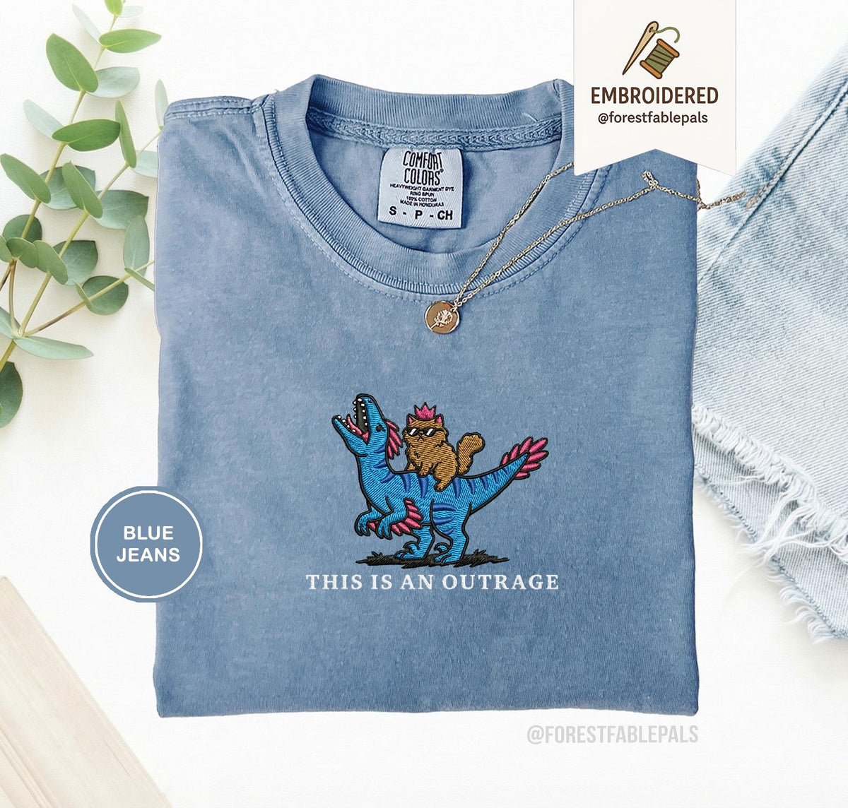 Embroidered Princess Donut and Mongo Shirt, Dungeon Crawler Carl Tee Fantasy Book Reader Geeky Cat Lover Tshirt Donu Mongo Bookish Merch Blue Jean