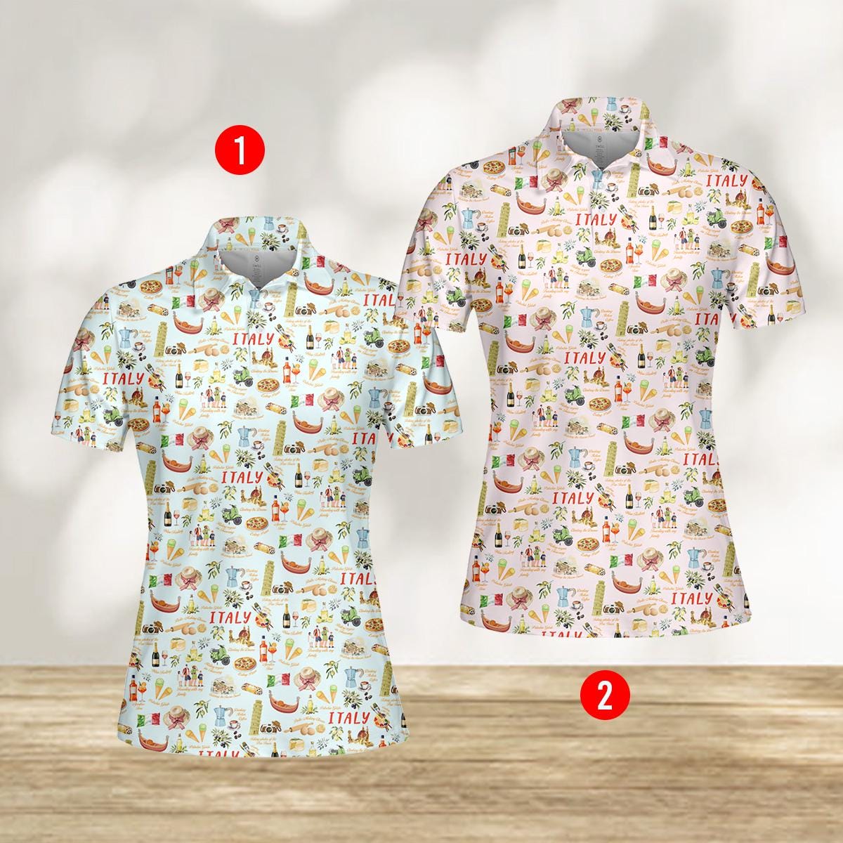 Italy Print Women Polo Shirt, Travel Italy Polo for Women, Italian Food & Culture Shirt, Vacation Outfit, Casual Summer Polo Top image 3