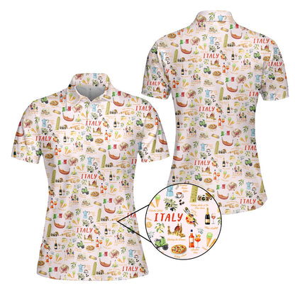Italy Print Women Polo Shirt, Travel Italy Polo for Women, Italian Food & Culture Shirt, Vacation Outfit, Casual Summer Polo Top image 5