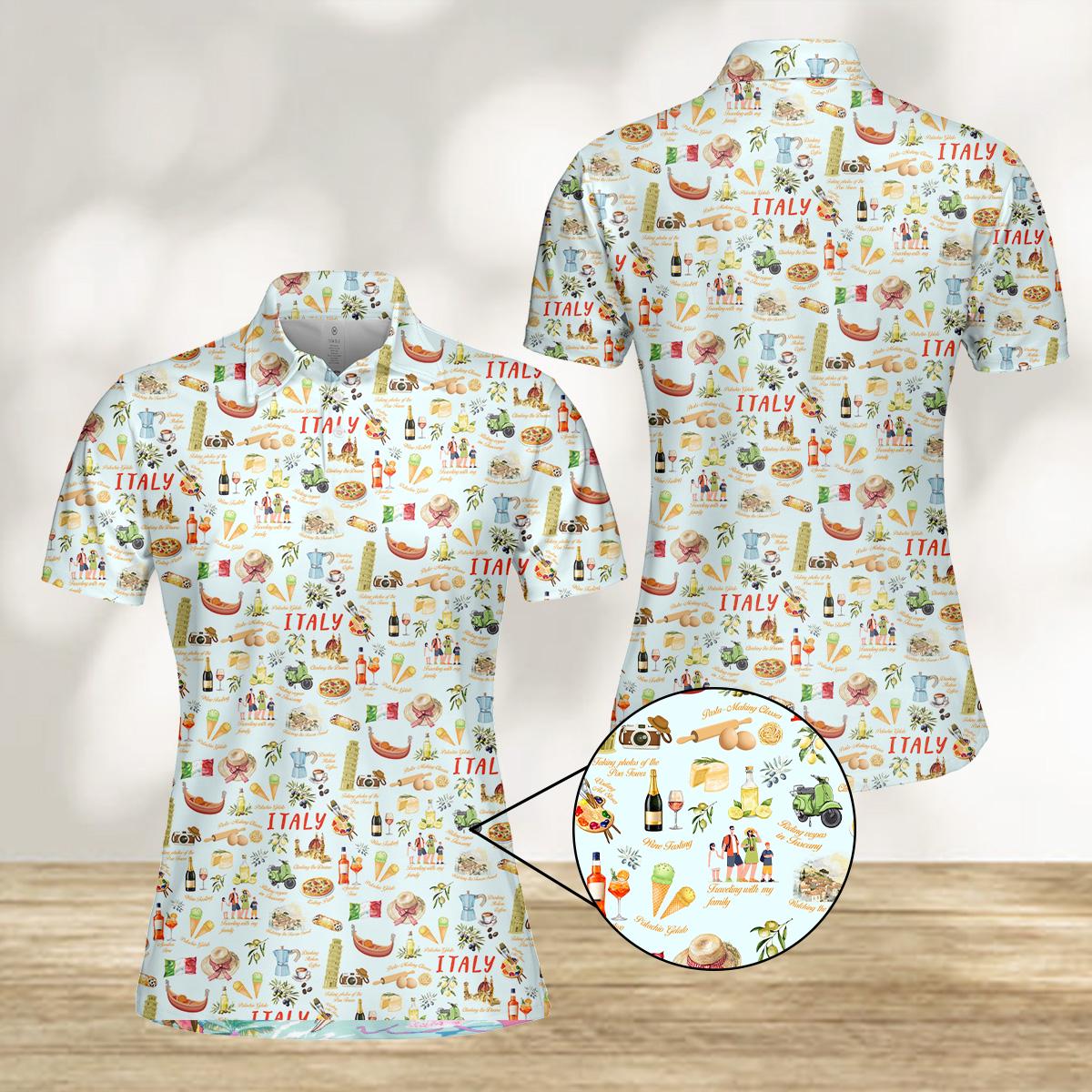 Italy Print Women Polo Shirt, Travel Italy Polo for Women, Italian Food & Culture Shirt, Vacation Outfit, Casual Summer Polo Top image 7