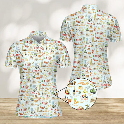 Italy Print Women Polo Shirt, Travel Italy Polo for Women, Italian Food & Culture Shirt, Vacation Outfit, Casual Summer Polo Top image 7