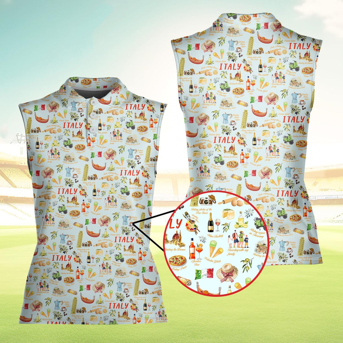 Italy Print Women Polo Shirt, Travel Italy Polo for Women, Italian Food & Culture Shirt, Vacation Outfit, Casual Summer Polo Top image 8