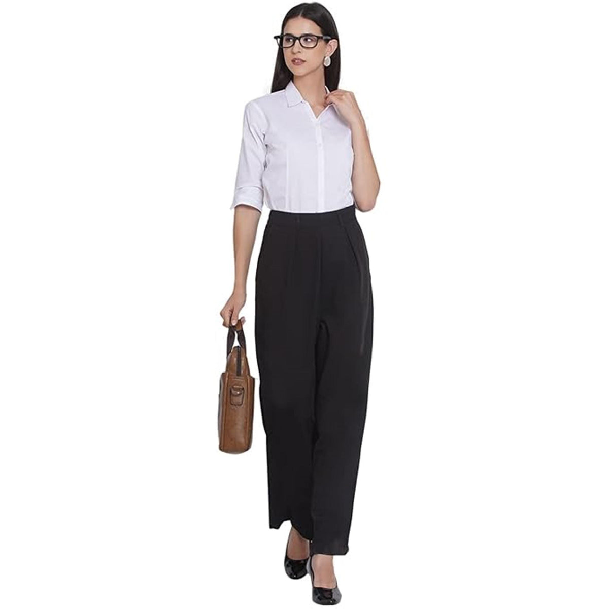 White Cotton Button Down Shirt for Women, Elegant Office Wear Top with 3/4 Sleeves, Smart Casual Daily Wear Ladies Shirt in Regular Fit image 7