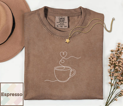 Minimalist Coffee Shirt | Single Line Art Heart Tee | Barista Gift | Aesthetic Coffee Lover Top | Minimalist Line Art T-Shirt Comfort Colors image 1