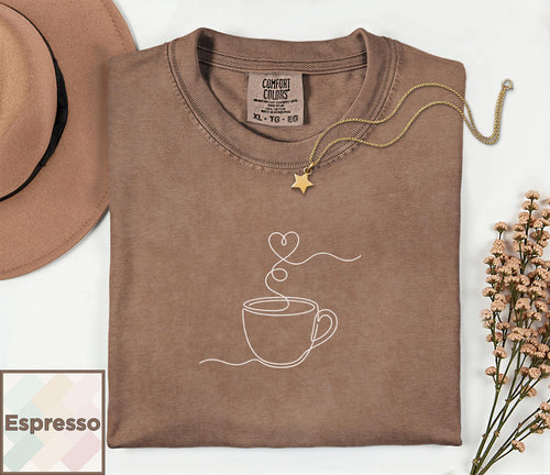 Minimalist Coffee Shirt | Single Line Art Heart Tee | Barista Gift | Aesthetic Coffee Lover Top | Minimalist Line Art T-Shirt Comfort Colors image 1
