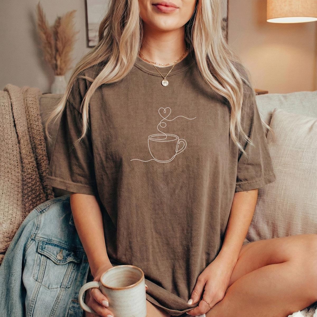 Minimalist Coffee Shirt | Single Line Art Heart Tee | Barista Gift | Aesthetic Coffee Lover Top | Minimalist Line Art T-Shirt Comfort Colors image 2