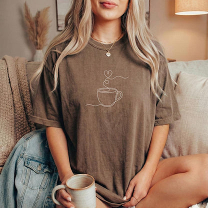 Minimalist Coffee Shirt | Single Line Art Heart Tee | Barista Gift | Aesthetic Coffee Lover Top | Minimalist Line Art T-Shirt Comfort Colors image 2