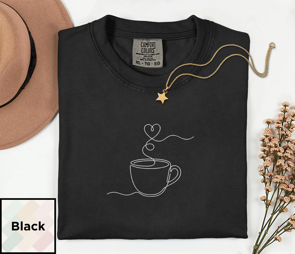 Minimalist Coffee Shirt | Single Line Art Heart Tee | Barista Gift | Aesthetic Coffee Lover Top | Minimalist Line Art T-Shirt Comfort Colors image 3