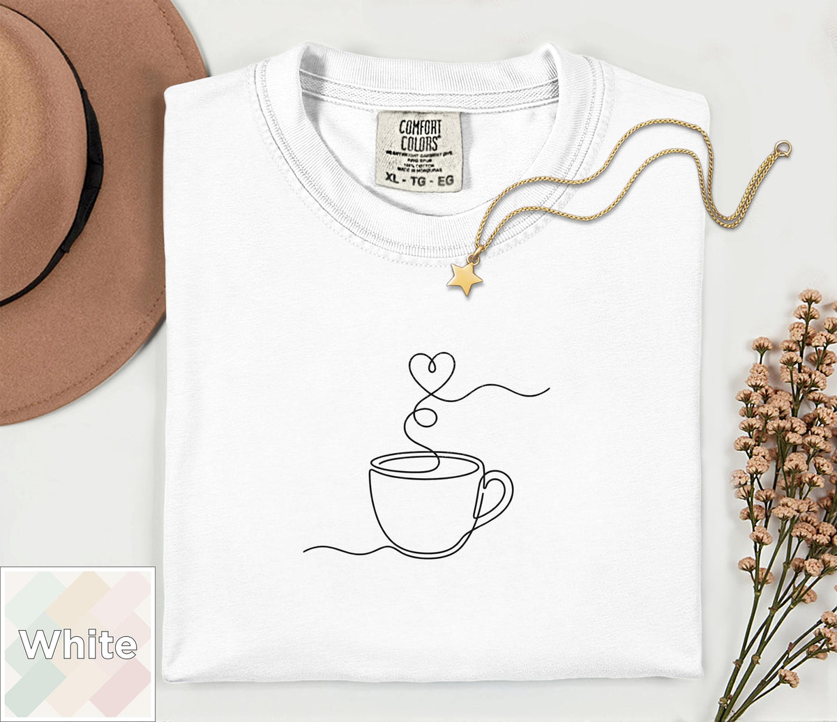 Minimalist Coffee Shirt | Single Line Art Heart Tee | Barista Gift | Aesthetic Coffee Lover Top | Minimalist Line Art T-Shirt Comfort Colors image 4