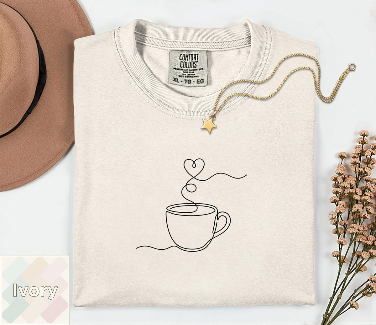 Minimalist Coffee Shirt | Single Line Art Heart Tee | Barista Gift | Aesthetic Coffee Lover Top | Minimalist Line Art T-Shirt Comfort Colors image 5