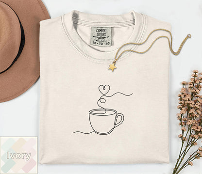 Minimalist Coffee Shirt | Single Line Art Heart Tee | Barista Gift | Aesthetic Coffee Lover Top | Minimalist Line Art T-Shirt Comfort Colors image 5