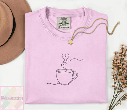 Minimalist Coffee Shirt | Single Line Art Heart Tee | Barista Gift | Aesthetic Coffee Lover Top | Minimalist Line Art T-Shirt Comfort Colors image 6