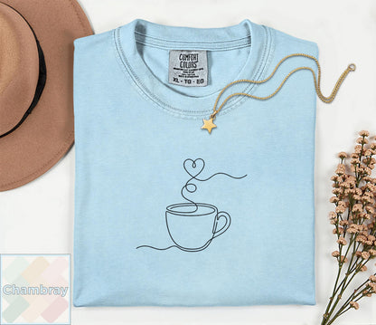 Minimalist Coffee Shirt | Single Line Art Heart Tee | Barista Gift | Aesthetic Coffee Lover Top | Minimalist Line Art T-Shirt Comfort Colors image 7