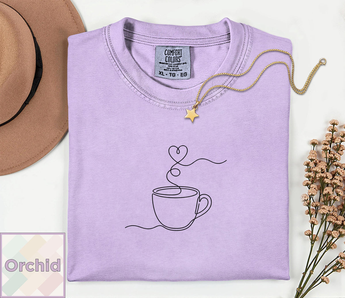Minimalist Coffee Shirt | Single Line Art Heart Tee | Barista Gift | Aesthetic Coffee Lover Top | Minimalist Line Art T-Shirt Comfort Colors image 8