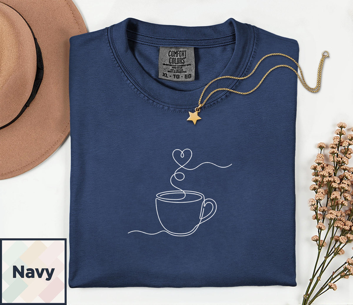 Minimalist Coffee Shirt | Single Line Art Heart Tee | Barista Gift | Aesthetic Coffee Lover Top | Minimalist Line Art T-Shirt Comfort Colors image 9