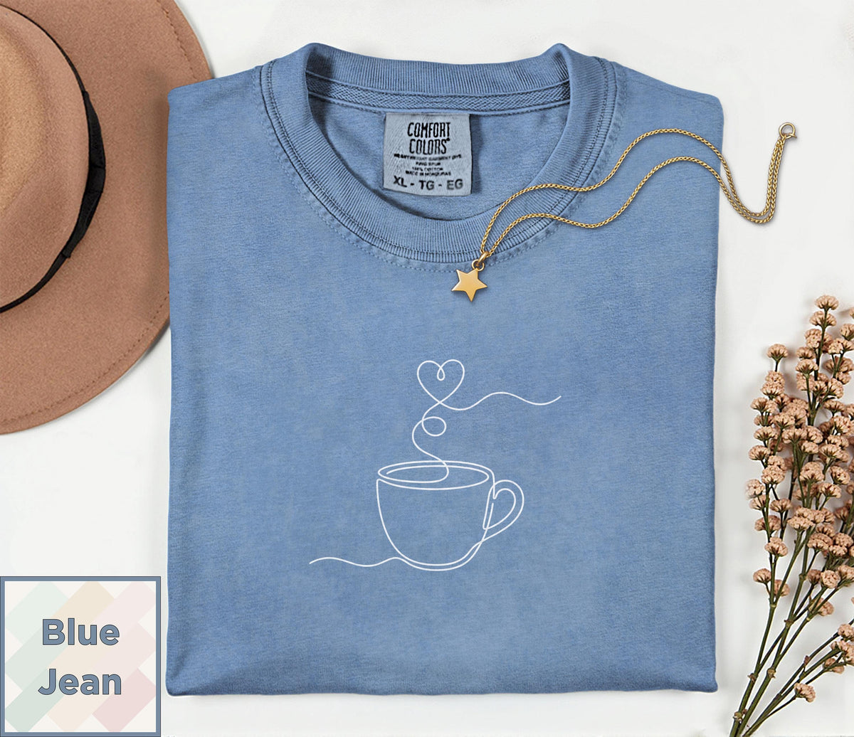Minimalist Coffee Shirt | Single Line Art Heart Tee | Barista Gift | Aesthetic Coffee Lover Top | Minimalist Line Art T-Shirt Comfort Colors image 10