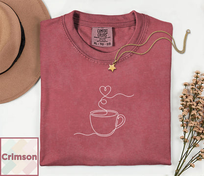 Minimalist Coffee Shirt | Single Line Art Heart Tee | Barista Gift | Aesthetic Coffee Lover Top | Minimalist Line Art T-Shirt Comfort Colors image 11