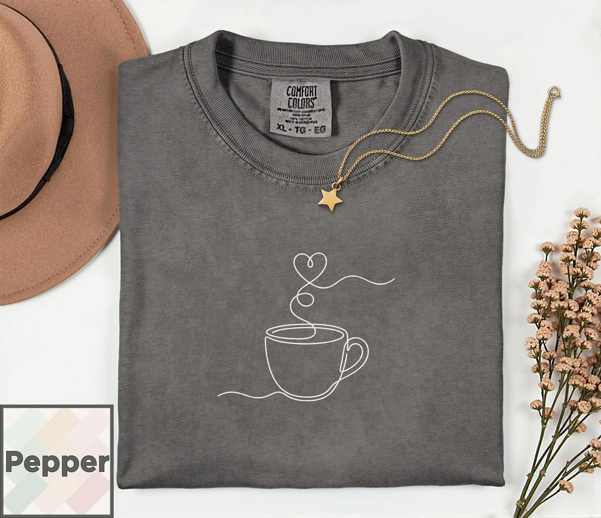 Minimalist Coffee Shirt | Single Line Art Heart Tee | Barista Gift | Aesthetic Coffee Lover Top | Minimalist Line Art T-Shirt Comfort Colors image 12