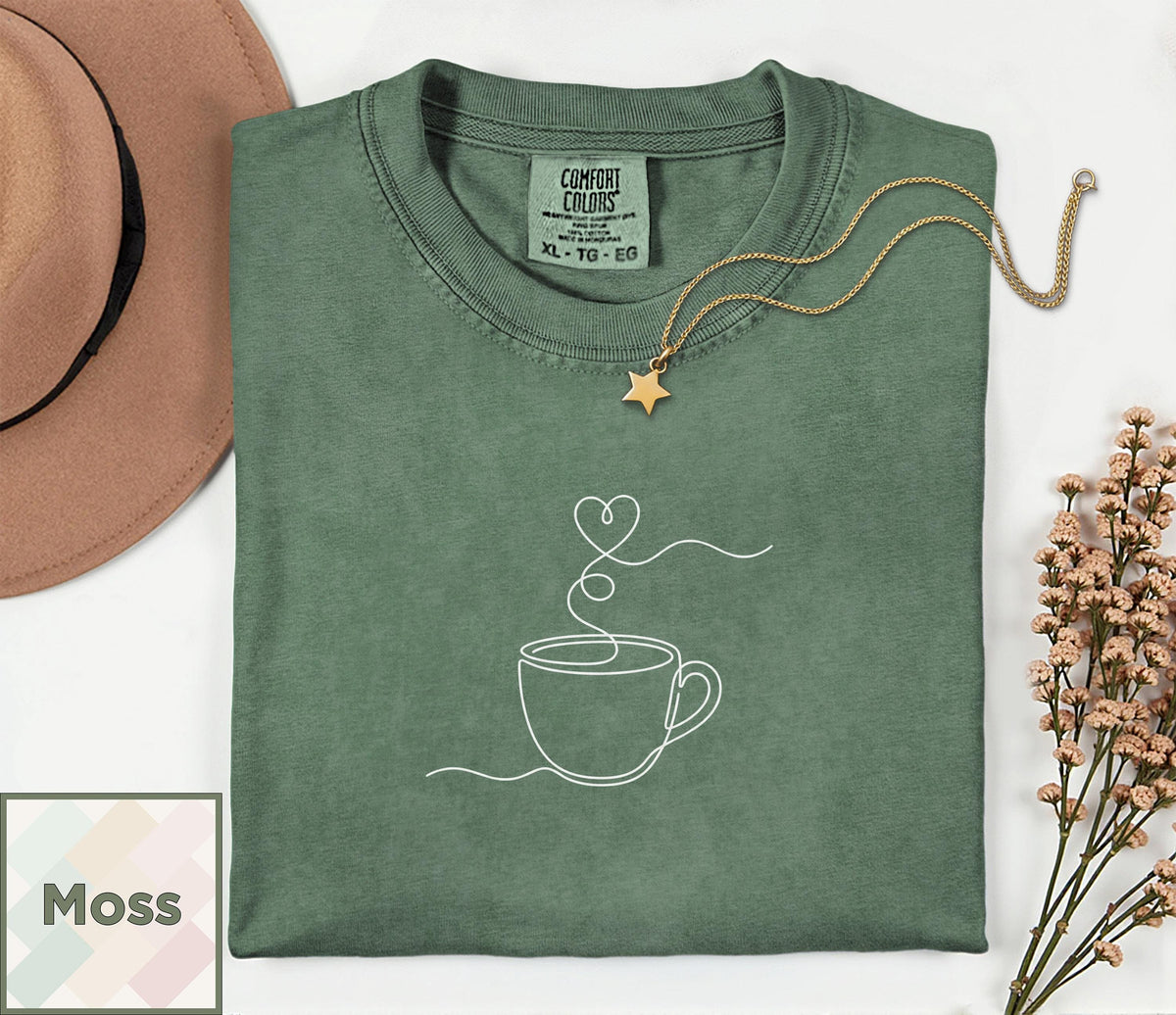 Minimalist Coffee Shirt | Single Line Art Heart Tee | Barista Gift | Aesthetic Coffee Lover Top | Minimalist Line Art T-Shirt Comfort Colors image 13