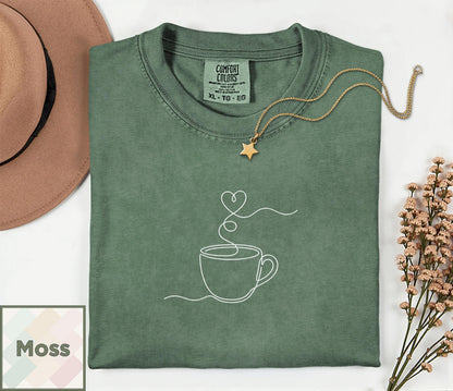 Minimalist Coffee Shirt | Single Line Art Heart Tee | Barista Gift | Aesthetic Coffee Lover Top | Minimalist Line Art T-Shirt Comfort Colors image 13