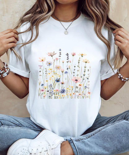 Wildflower T-Shirt for Women | Minimal Floral Bella+Canvas Tee | Nature Inspired Botanical Shirt | Soft Aesthetic Outfit image 1