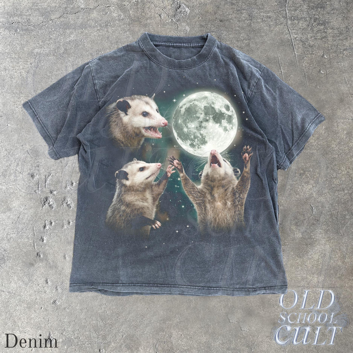 Opossum Howling at Moon Vintage 90s Graphic T Shirt, Retro Possum Silly Gift Denim