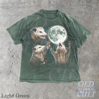 Opossum Howling at Moon Vintage 90s Graphic T Shirt, Retro Possum Silly Gift Light Green