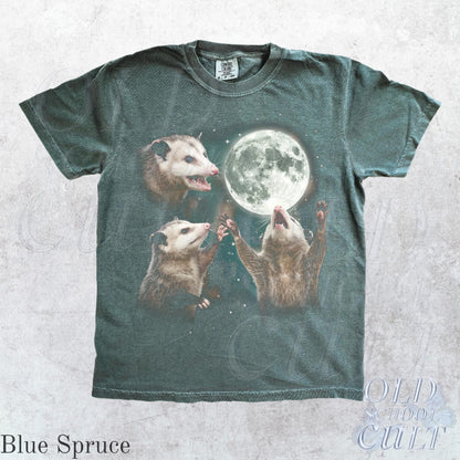 Opossum Howling at Moon Vintage 90s Graphic T Shirt, Retro Possum Silly Gift Blue Spruce