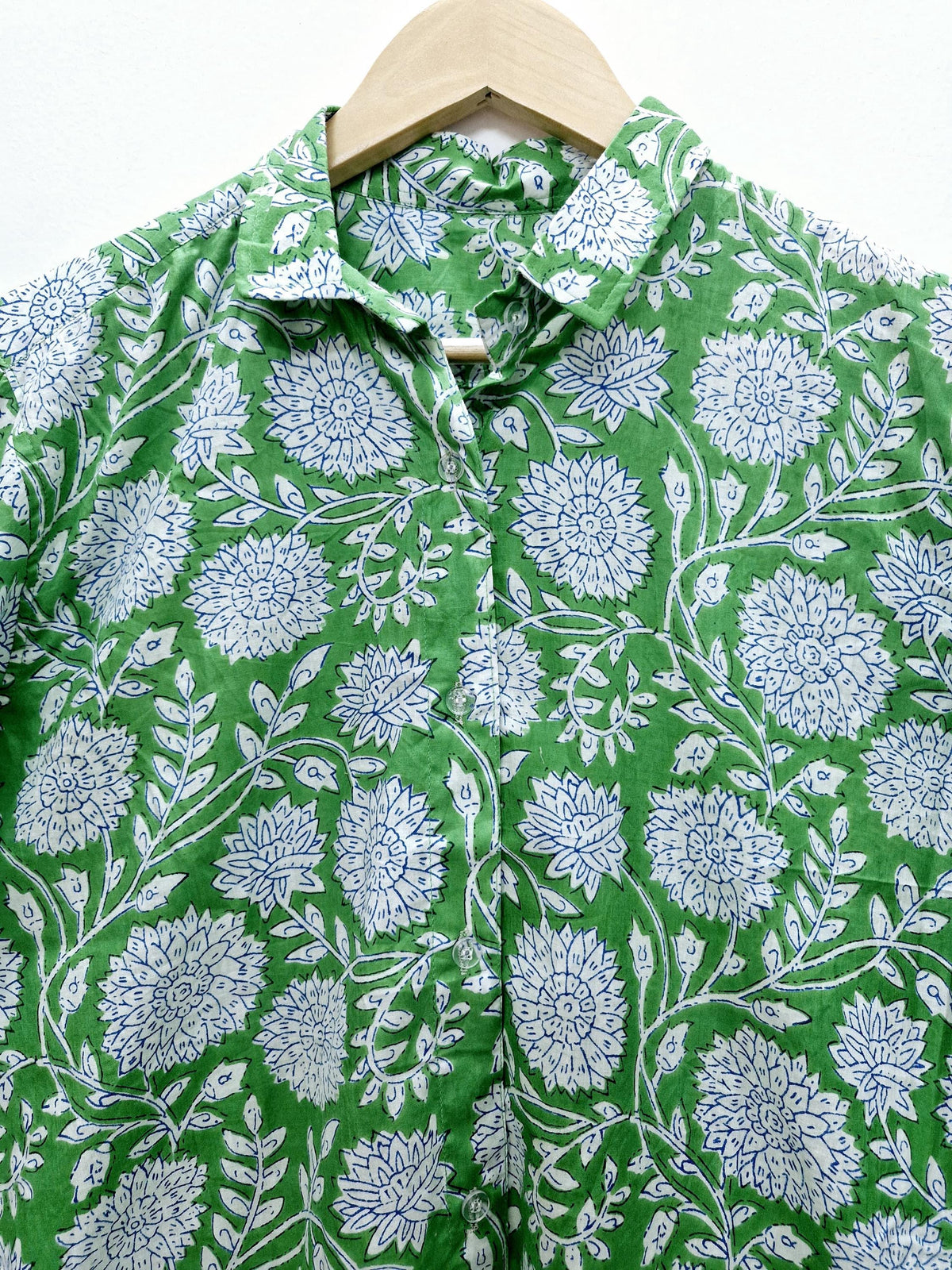 Green Floral Print Cotton Shirt for Women Hand Block Printed Boho Button Down Tops Flower Printed Blouse Vintage Cotton Shirt Festival Wear image 3