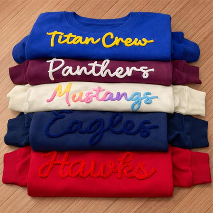 Custom Chenille Lettering Team Name Sweatshirt, Embossed Mascot Sweatshirt, Custom School Sweatshirt, Gift Idea, 3D Chenille Embroidery image 2