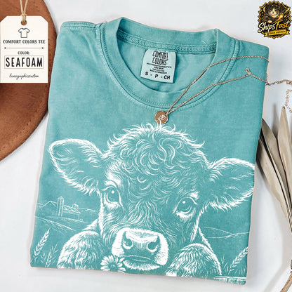 Cute Highland Cow Shirt, Comfort Colors Cow Tshirt, Aesthetic Farmhouse Cowboy Top, Western Boho Cowgirl Gift, Floral Highland Cow Shirt image 4