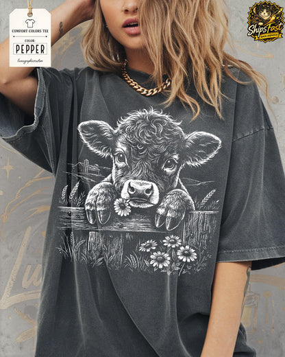 Cute Highland Cow Shirt, Comfort Colors Cow Tshirt, Aesthetic Farmhouse Cowboy Top, Western Boho Cowgirl Gift, Floral Highland Cow Shirt image 9