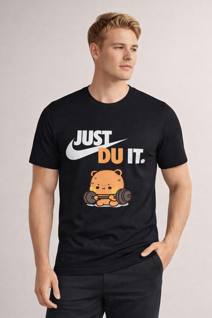 Bubu Dudu Just DU It Nike Parody Shirt Funny Gym Shirt Panda Bear Hug Workout Tee Cute Kawaii Fitness Shirt Couple Gift Weightlifting Tee image 2