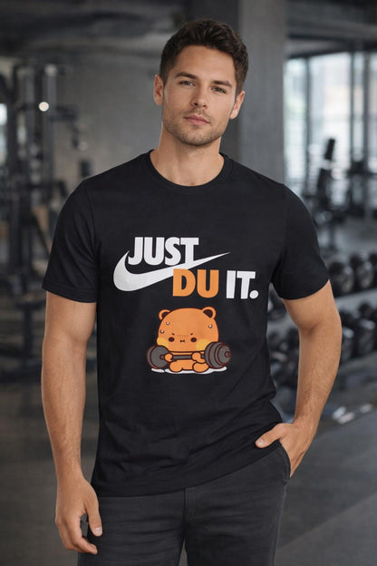 Bubu Dudu Just DU It Nike Parody Shirt Funny Gym Shirt Panda Bear Hug Workout Tee Cute Kawaii Fitness Shirt Couple Gift Weightlifting Tee image 3