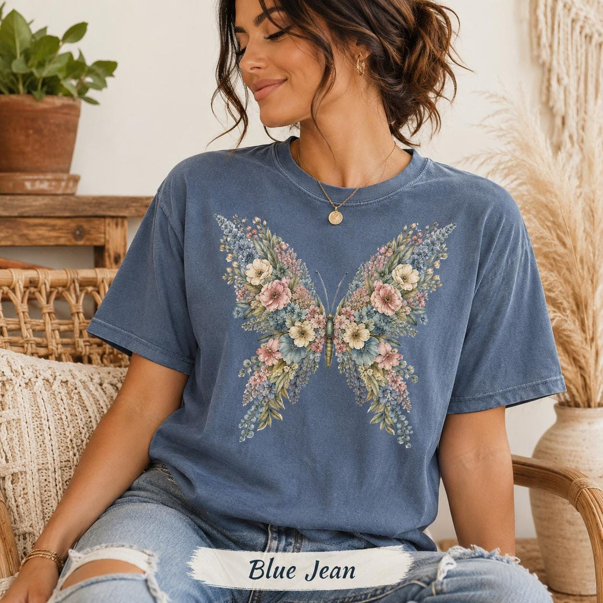Comfort Colors Floral Butterfly Shirt, Cottagecore Butterfly Tee, Botanical Flower Shirt, Nature Lover Gift for Her image 2