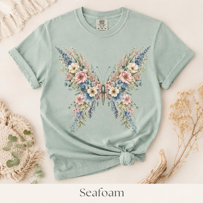 Comfort Colors Floral Butterfly Shirt, Cottagecore Butterfly Tee, Botanical Flower Shirt, Nature Lover Gift for Her image 4