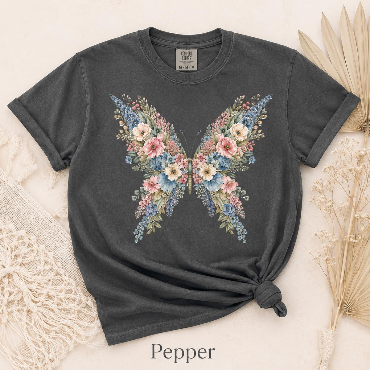 Comfort Colors Floral Butterfly Shirt, Cottagecore Butterfly Tee, Botanical Flower Shirt, Nature Lover Gift for Her image 7