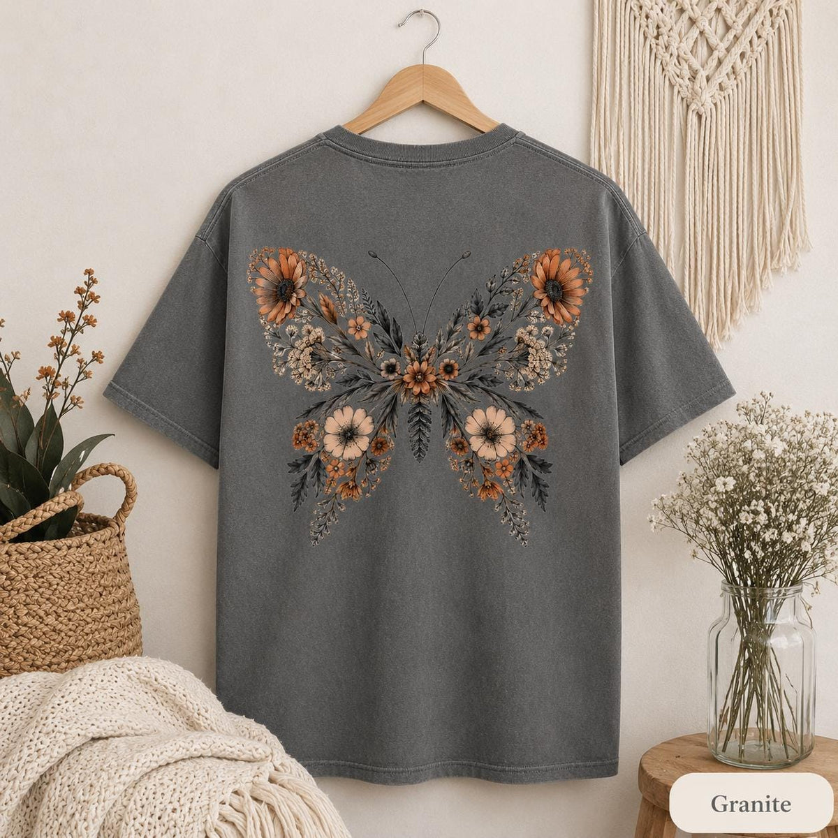 Comfort Colors Butterfly Back Print Shirt, Floral Butterfly Tee, Cottagecore Pressed Flower T-Shirt, Boho Nature Shirt image 12
