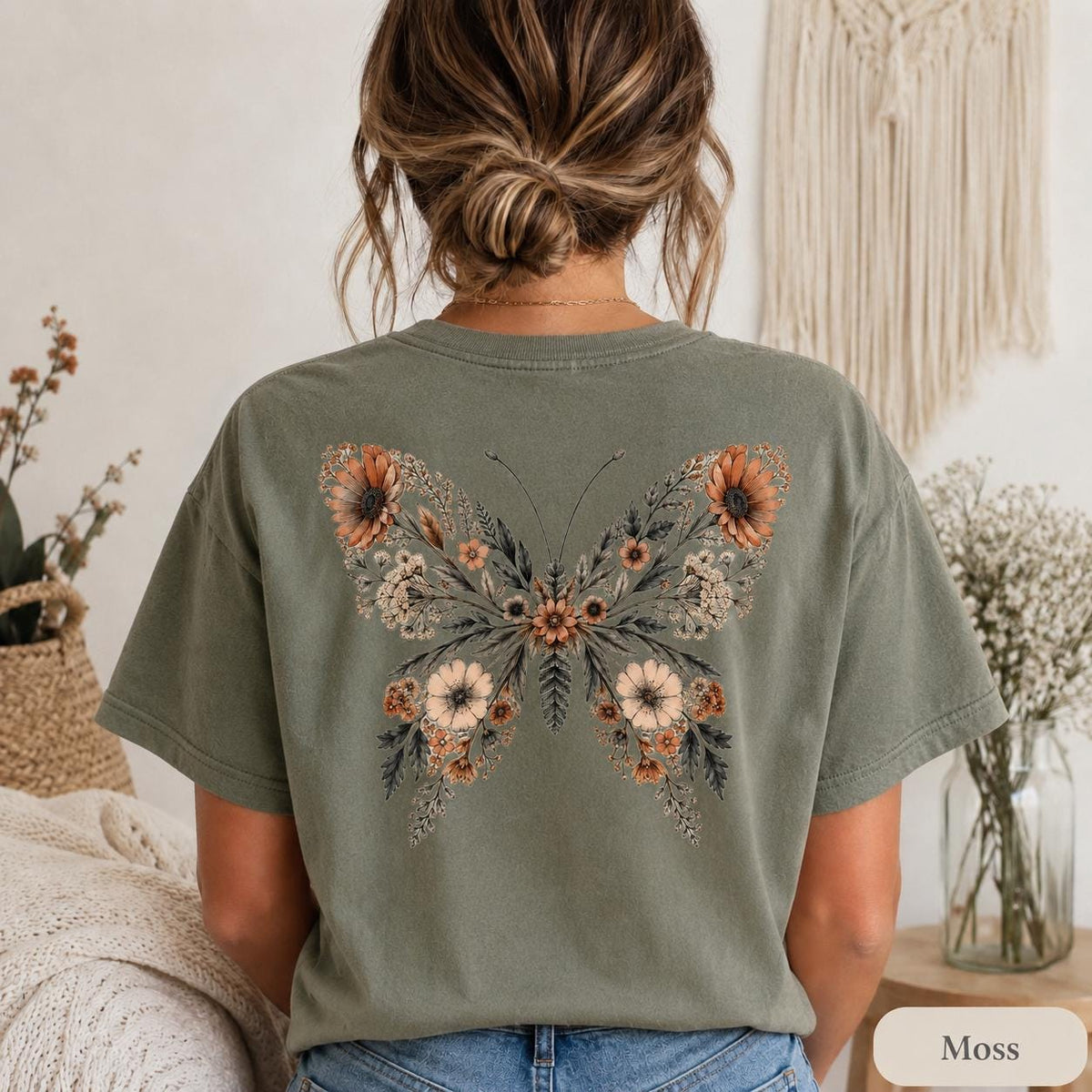 Comfort Colors Butterfly Back Print Shirt, Floral Butterfly Tee, Cottagecore Pressed Flower T-Shirt, Boho Nature Shirt image 13